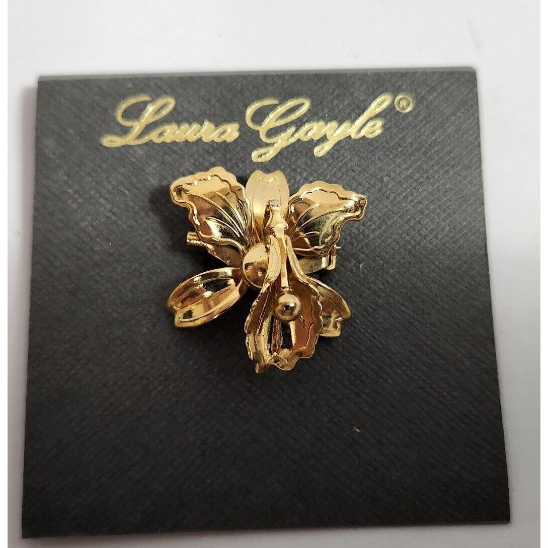 Vintage Laura Gayle Brooch Gold Tone Textured Flower Pin New